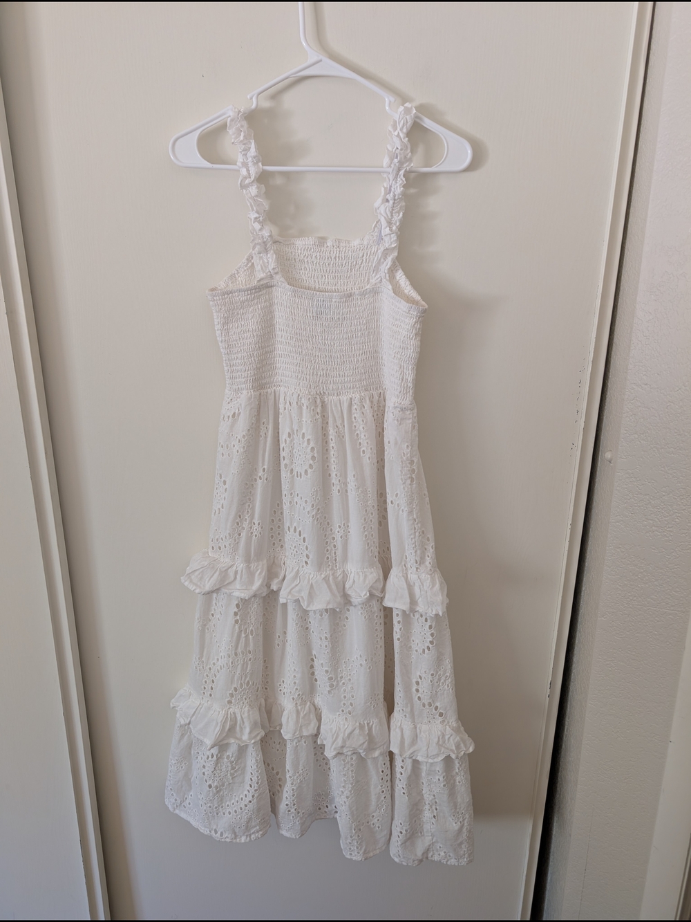 AURA Womens Medium 100% Cotton White Smocked Eyelet Maxi Dress Cottagecore - Picture 4 of 7